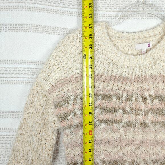 SO Beige Fuzzy Knit Sweater Long Sleeve Soft Pullover Size S - Picture 4 of 8